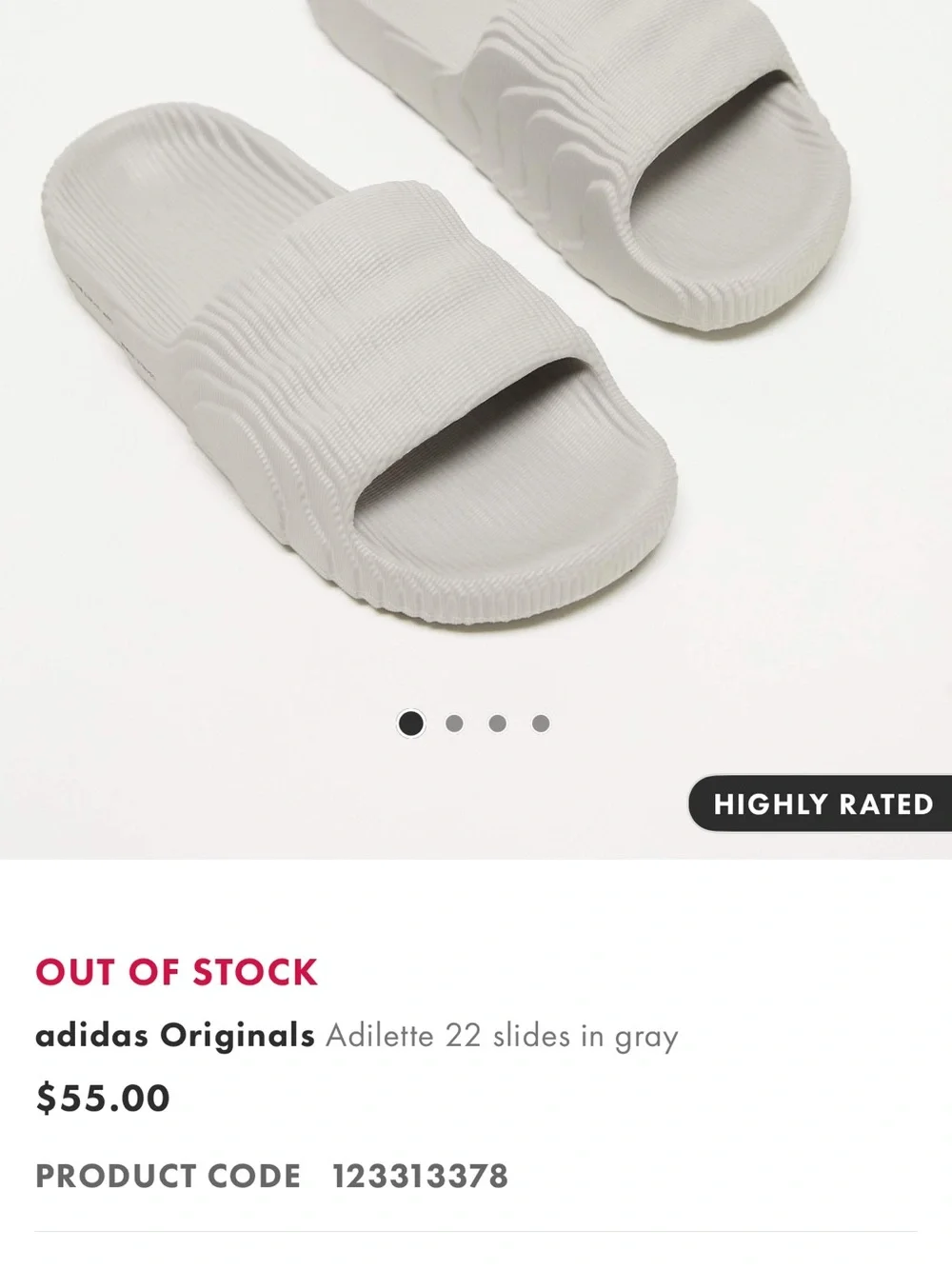 Adidas Originals Unisex Adilette 22 slides, size US 8 in gray